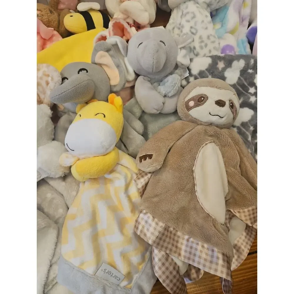 Assorted Brand Lovey Security Blanket Lot Plush Neutral Girl 16 Pcs Various Size